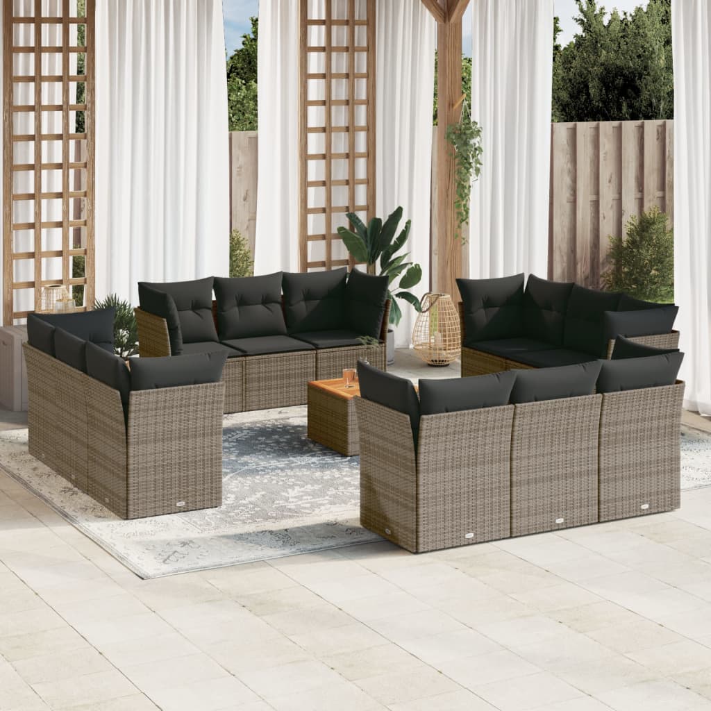 13-tlg. Garten-Sofagarnitur mit Kissen Grau Poly Rattan 13-tlg. Garten-Sofagarnitur mit Kissen Grau Poly Rattan