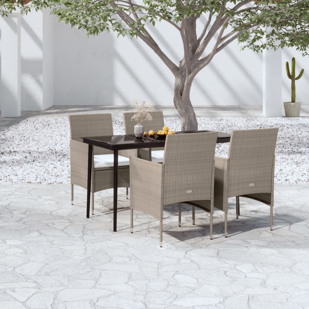 5-tlg. Garten-Essgruppe mit Kissen Beige und Schwarz