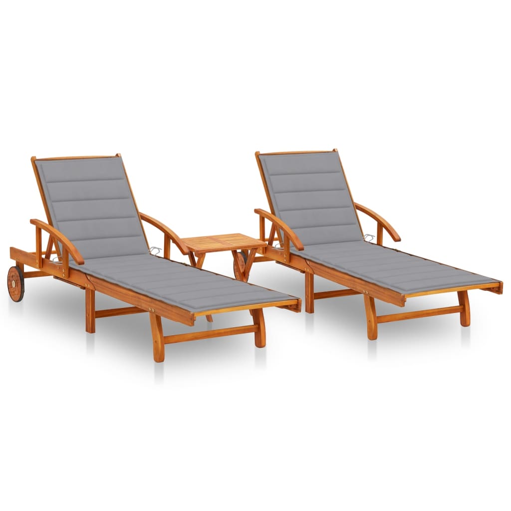 Sonnenliegen 2 Stk. mit Tisch und Auflagen Massivholz Akazie Sonnenliegen 2 Stk. mit Tisch und Auflagen Massivholz Akazie