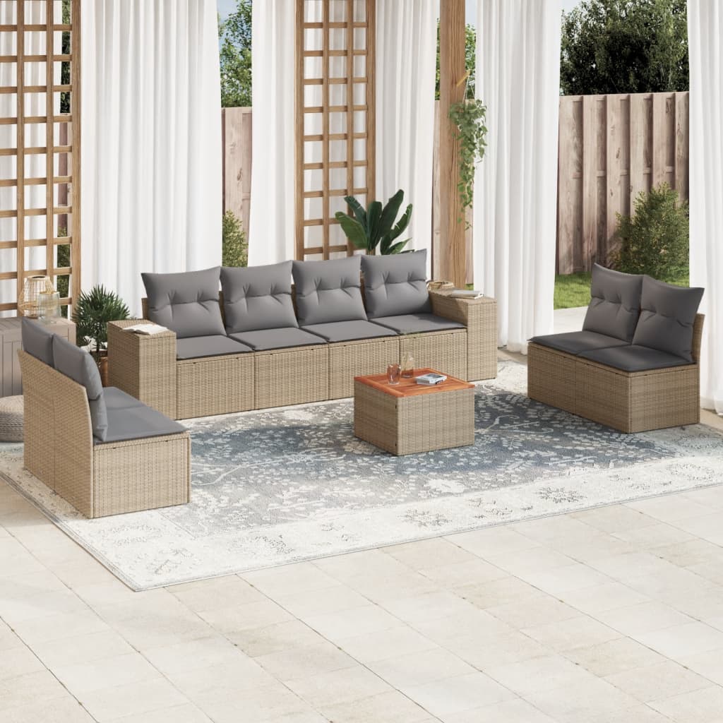 9-tlg. Garten-Sofagarnitur mit Kissen Beige Poly Rattan 9-tlg. Garten-Sofagarnitur mit Kissen Beige Poly Rattan