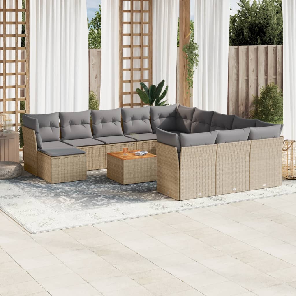 13-tlg. Garten-Sofagarnitur mit Kissen Beige Poly Rattan 13-tlg. Garten-Sofagarnitur mit Kissen Beige Poly Rattan