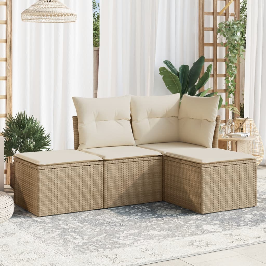 4-tlg. Garten-Sofagarnitur mit Kissen Beige Poly Rattan 4-tlg. Garten-Sofagarnitur mit Kissen Beige Poly Rattan