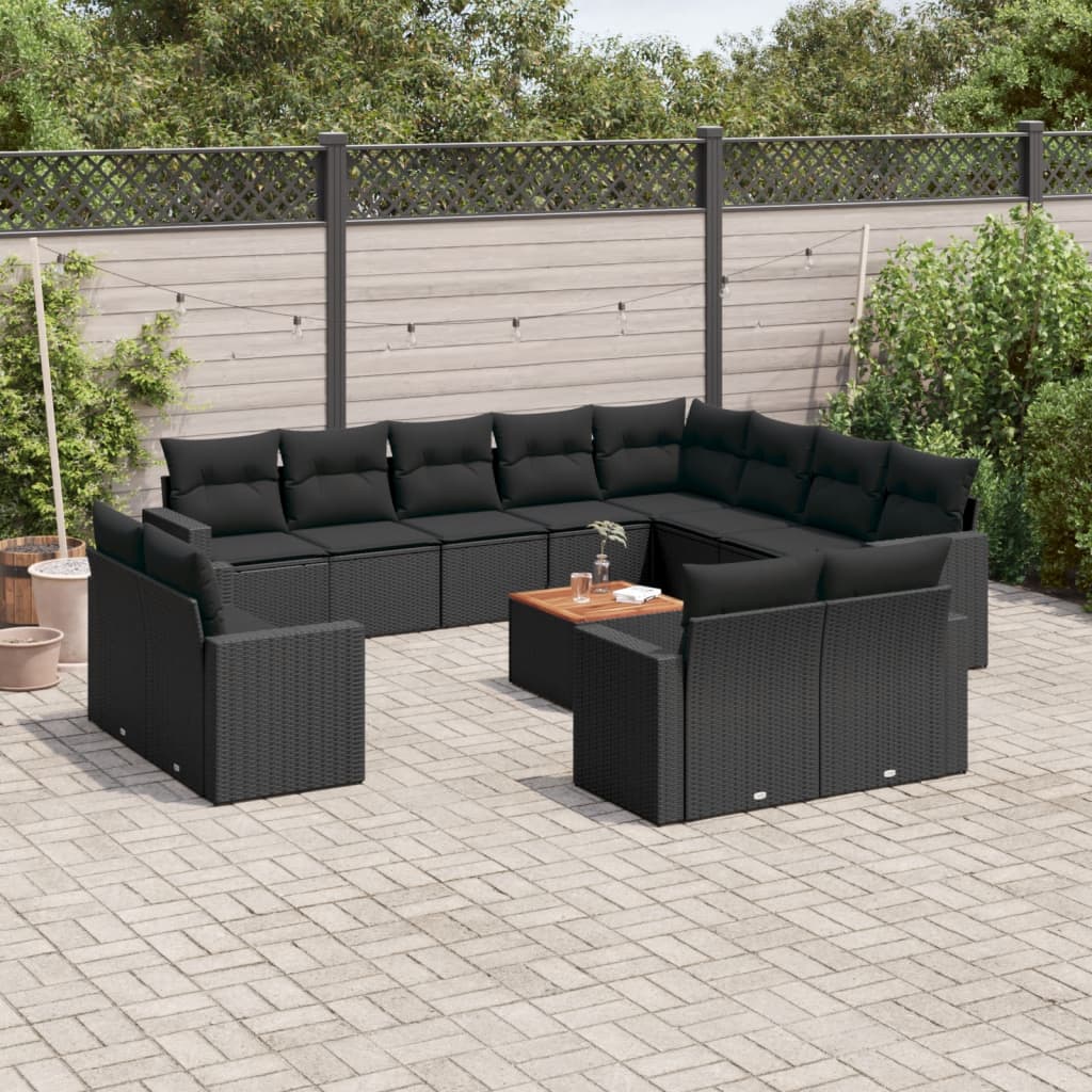 13-tlg. Garten-Sofagarnitur mit Kissen Schwarz Poly Rattan 13-tlg. Garten-Sofagarnitur mit Kissen Schwarz Poly Rattan