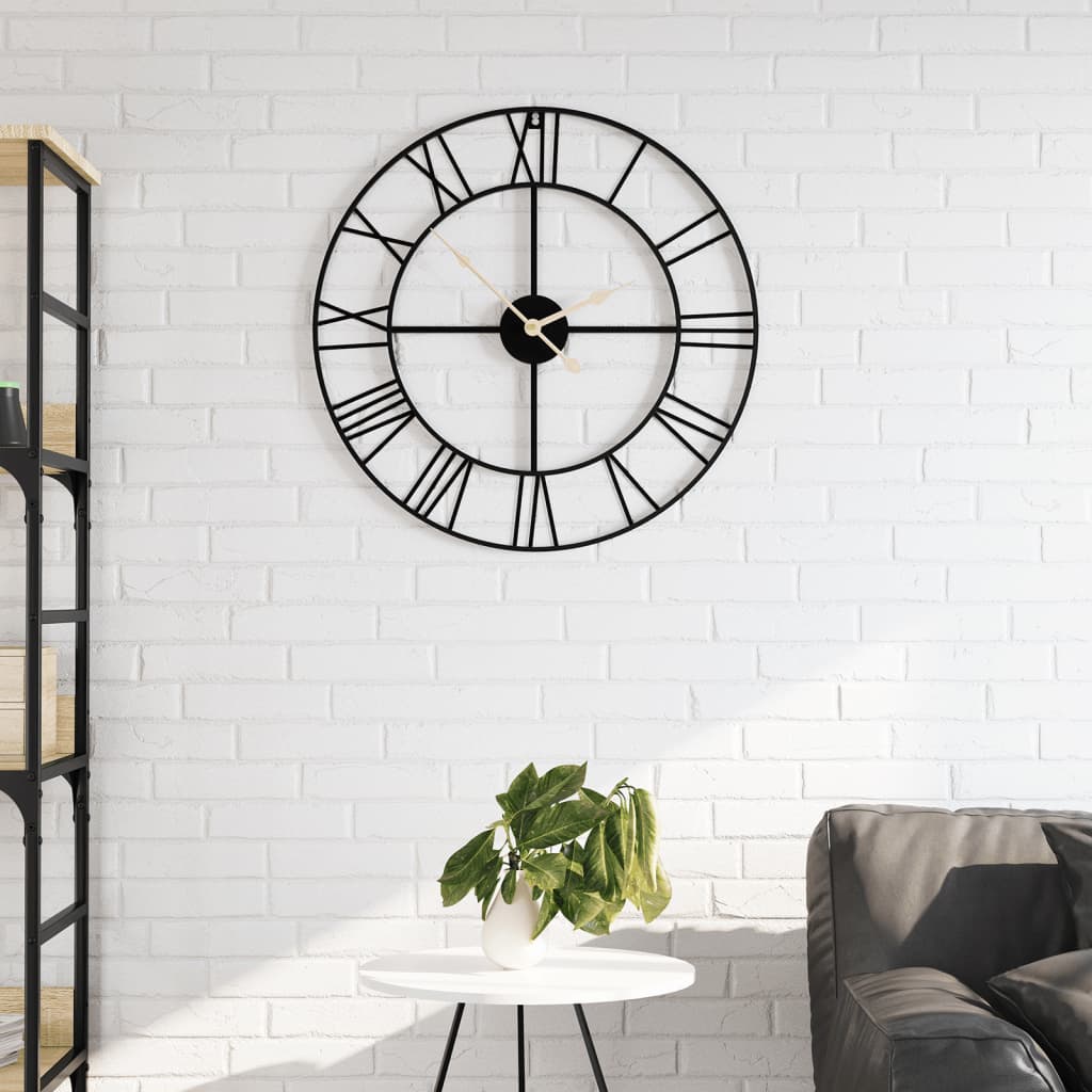 Wanduhr Schwarz Ø50 cm Eisen Wanduhr Schwarz Ø50 cm Eisen