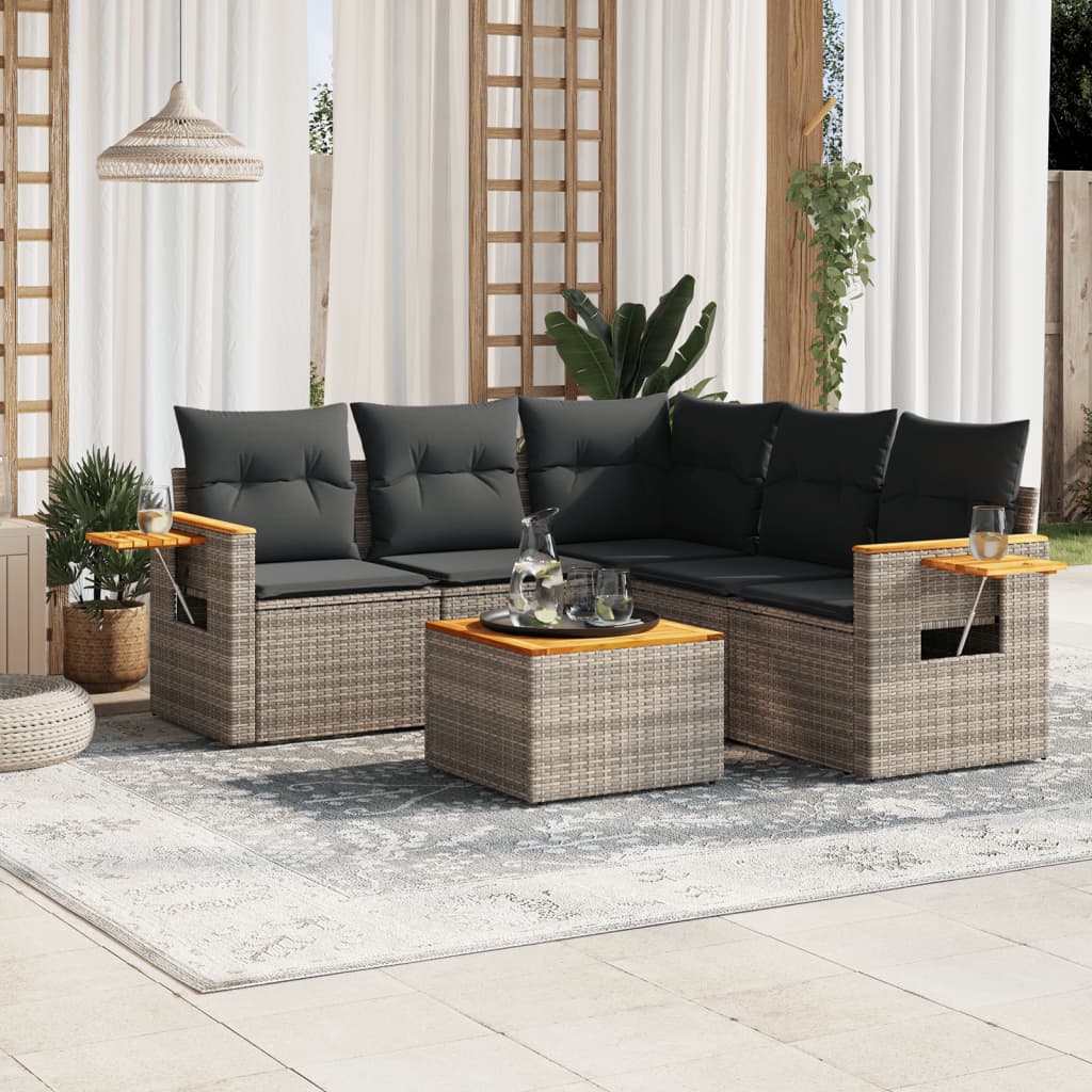 6-tlg. Garten-Sofagarnitur mit Kissen Grau Poly Rattan 6-tlg. Garten-Sofagarnitur mit Kissen Grau Poly Rattan