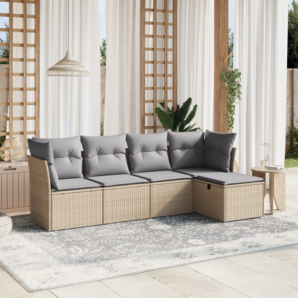 5-tlg. Garten-Sofagarnitur mit Kissen Beige Poly Rattan 5-tlg. Garten-Sofagarnitur mit Kissen Beige Poly Rattan
