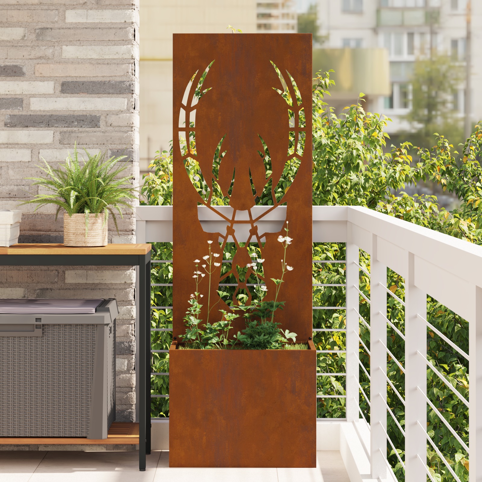 Blumentopf mit dekorativem Paneel Rostig 50 x 140 cm Blumentopf mit dekorativem Paneel Rostig 50 x 140 cm