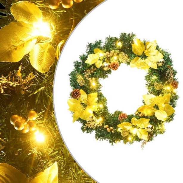 Weihnachtskranz mit LED-Lichtern Grün 60 cm PVC Weihnachtskranz mit LED-Lichtern Grün 60 cm PVC