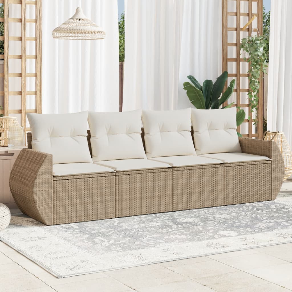 4-tlg. Garten-Sofagarnitur mit Kissen Beige Poly Rattan 4-tlg. Garten-Sofagarnitur mit Kissen Beige Poly Rattan