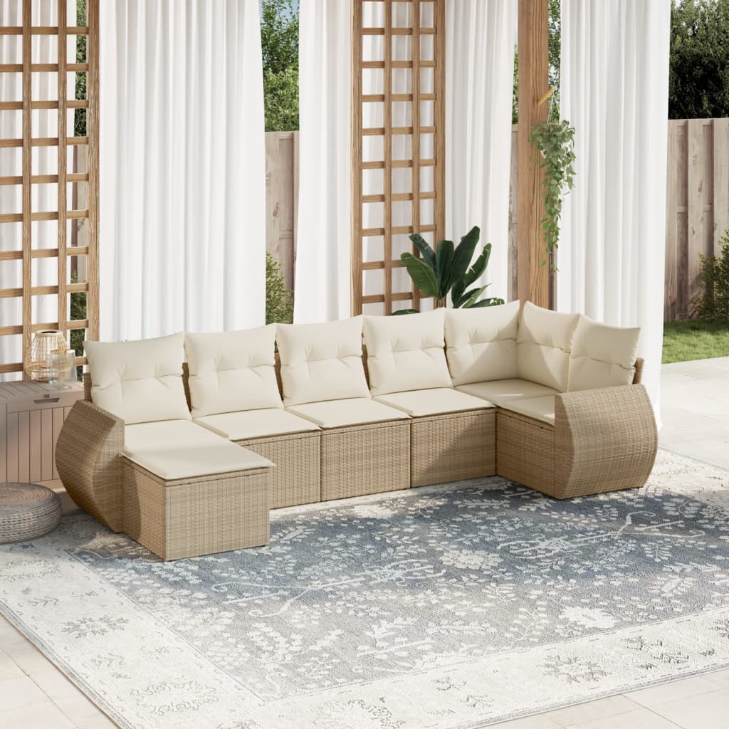 7-tlg. Garten-Sofagarnitur mit Kissen Beige Poly Rattan 7-tlg. Garten-Sofagarnitur mit Kissen Beige Poly Rattan