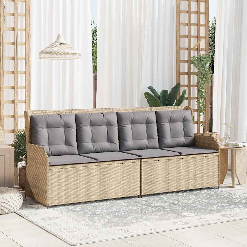 Gartenbank mit Kissen Beige Poly Rattan