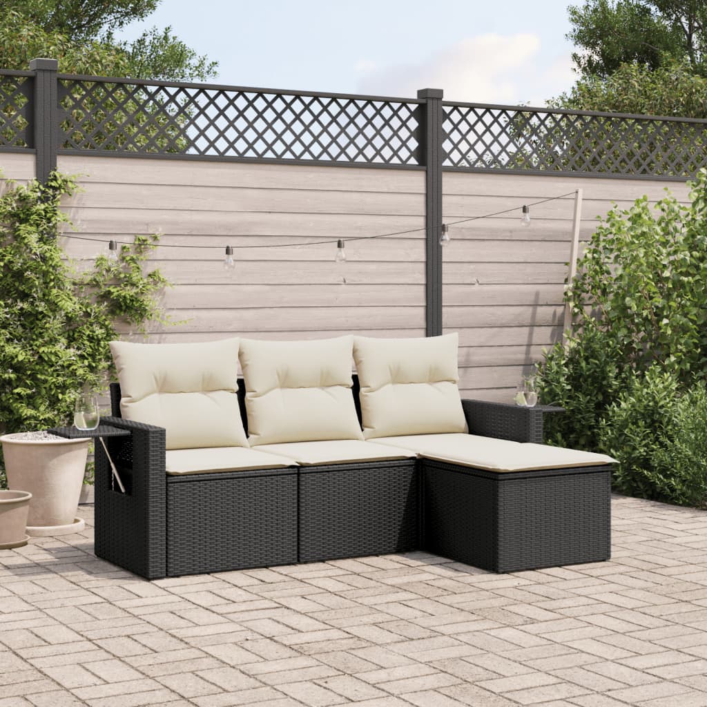4-tlg. Garten-Sofagarnitur mit Kissen Schwarz Poly Rattan 4-tlg. Garten-Sofagarnitur mit Kissen Schwarz Poly Rattan
