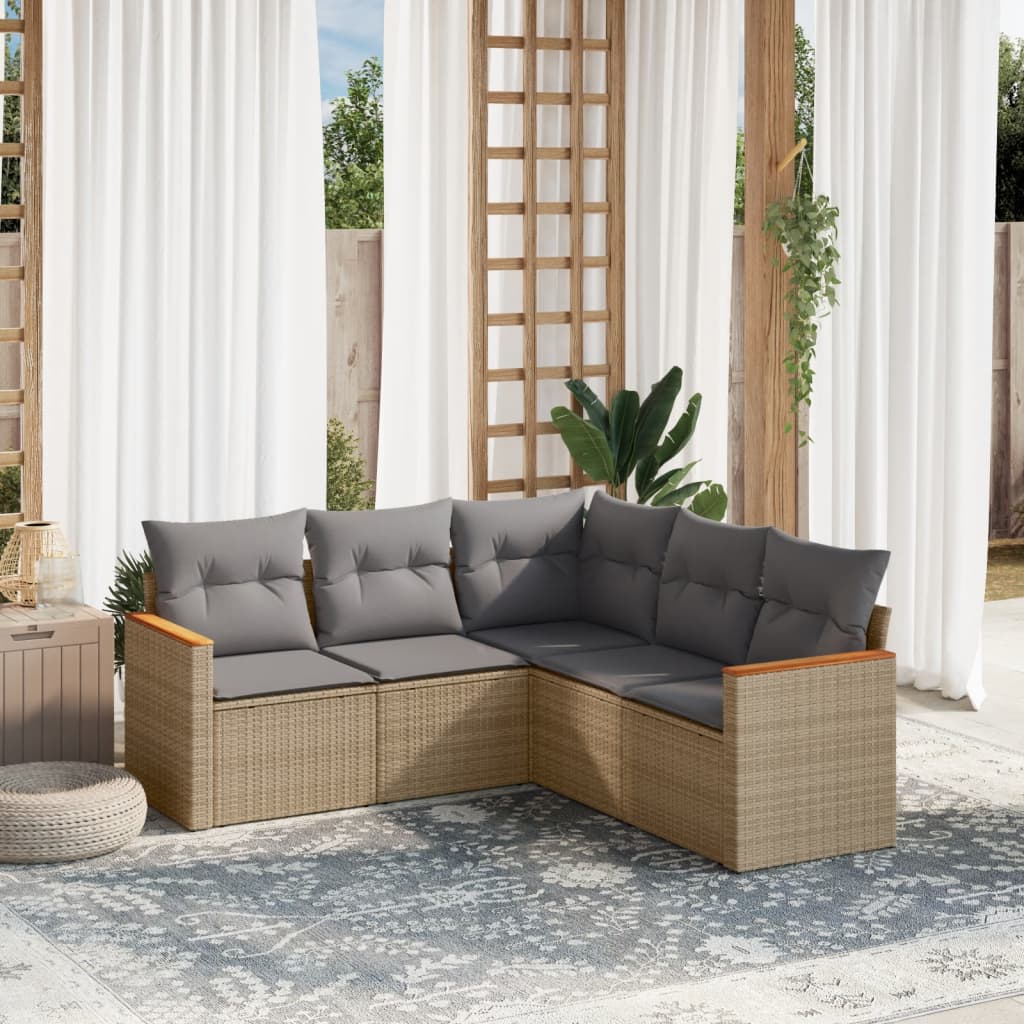 5-tlg. Garten-Sofagarnitur mit Kissen Beige Poly Rattan 5-tlg. Garten-Sofagarnitur mit Kissen Beige Poly Rattan
