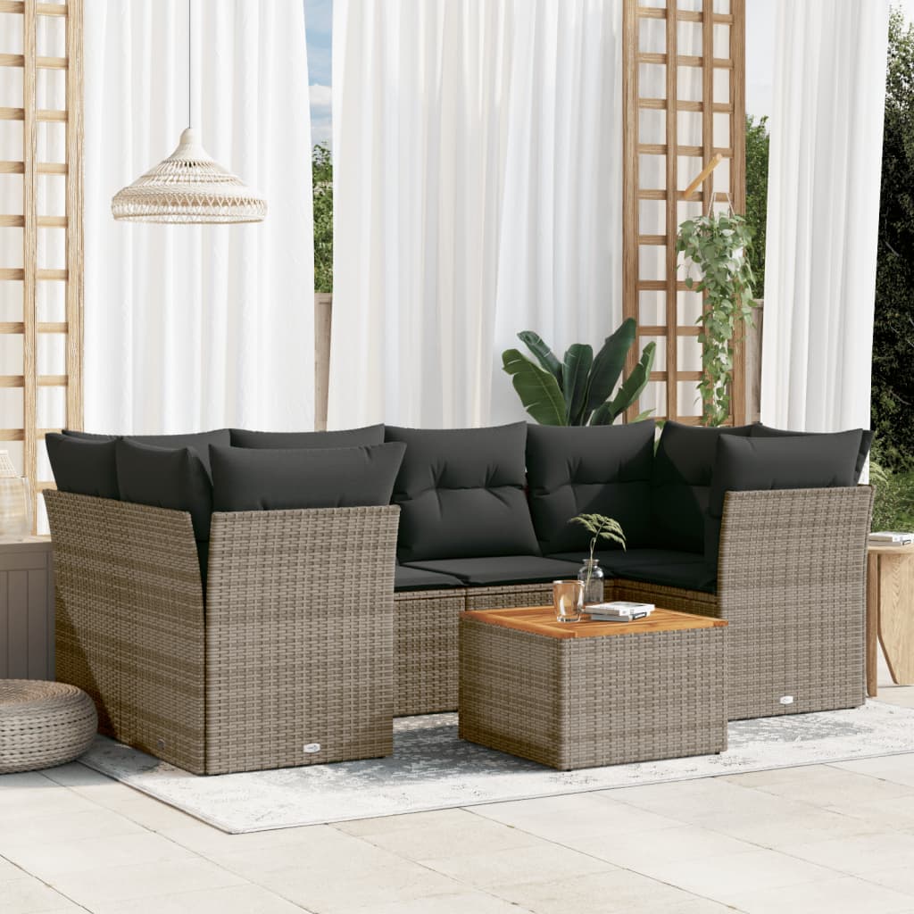 7-tlg. Garten-Sofagarnitur mit Kissen Grau Poly Rattan 7-tlg. Garten-Sofagarnitur mit Kissen Grau Poly Rattan