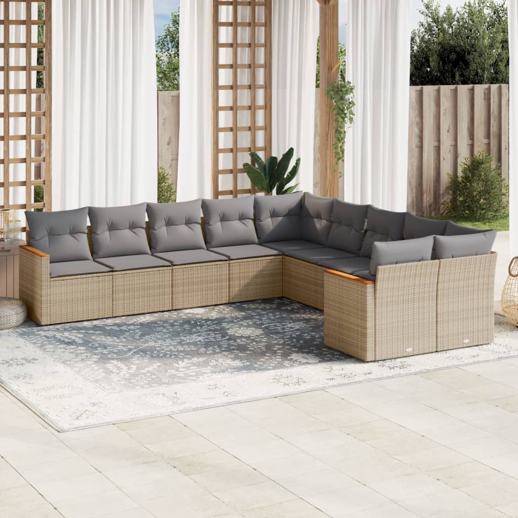 10-tlg. Garten-Sofagarnitur mit Kissen Beige Poly Rattan 10-tlg. Garten-Sofagarnitur mit Kissen Beige Poly Rattan