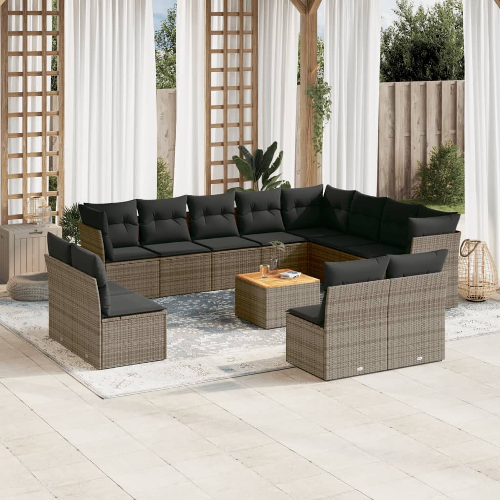 13-tlg. Garten-Sofagarnitur mit Kissen Grau Poly Rattan 13-tlg. Garten-Sofagarnitur mit Kissen Grau Poly Rattan