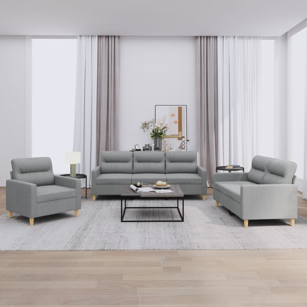 3-tlg. Sofagarnitur mit Kissen Hellgrau Stoff 3-tlg. Sofagarnitur mit Kissen Hellgrau Stoff