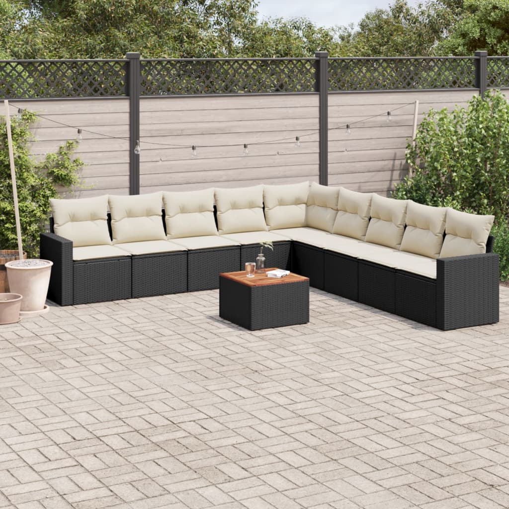 10-tlg. Garten-Sofagarnitur mit Kissen Schwarz Poly Rattan 10-tlg. Garten-Sofagarnitur mit Kissen Schwarz Poly Rattan