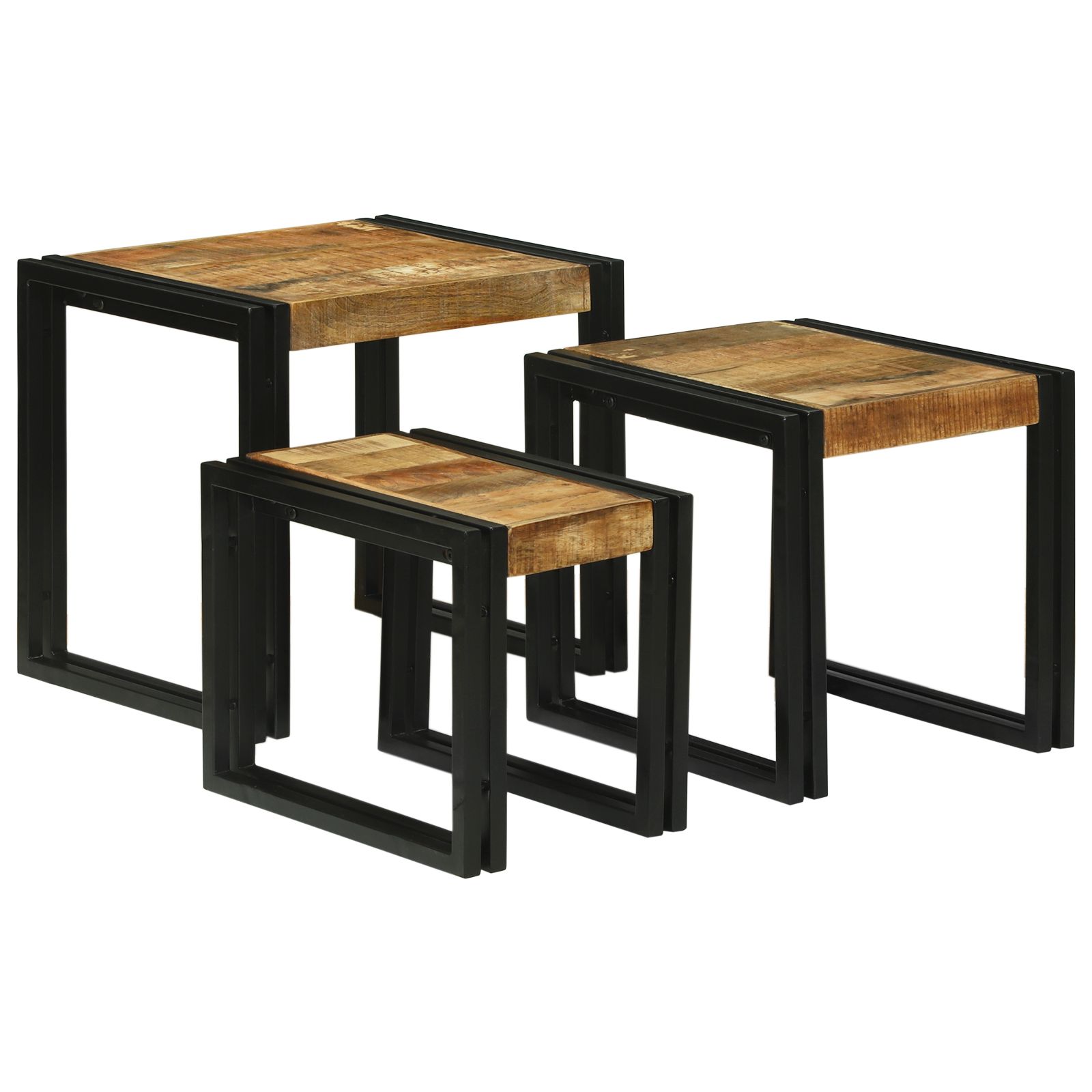 Nesting Tische 3 Stück Massiv Raues Mangoholz Nesting Tische 3 Stück Massiv Raues Mangoholz
