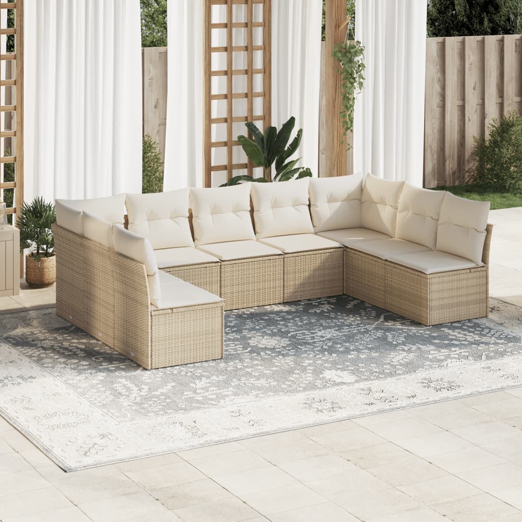 9-tlg. Garten-Sofagarnitur mit Kissen Beige Poly Rattan 9-tlg. Garten-Sofagarnitur mit Kissen Beige Poly Rattan