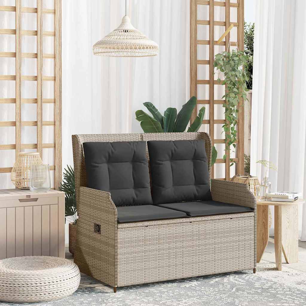 Gartenbank mit Kissen Hellgrau Poly Rattan Gartenbank mit Kissen Hellgrau Poly Rattan