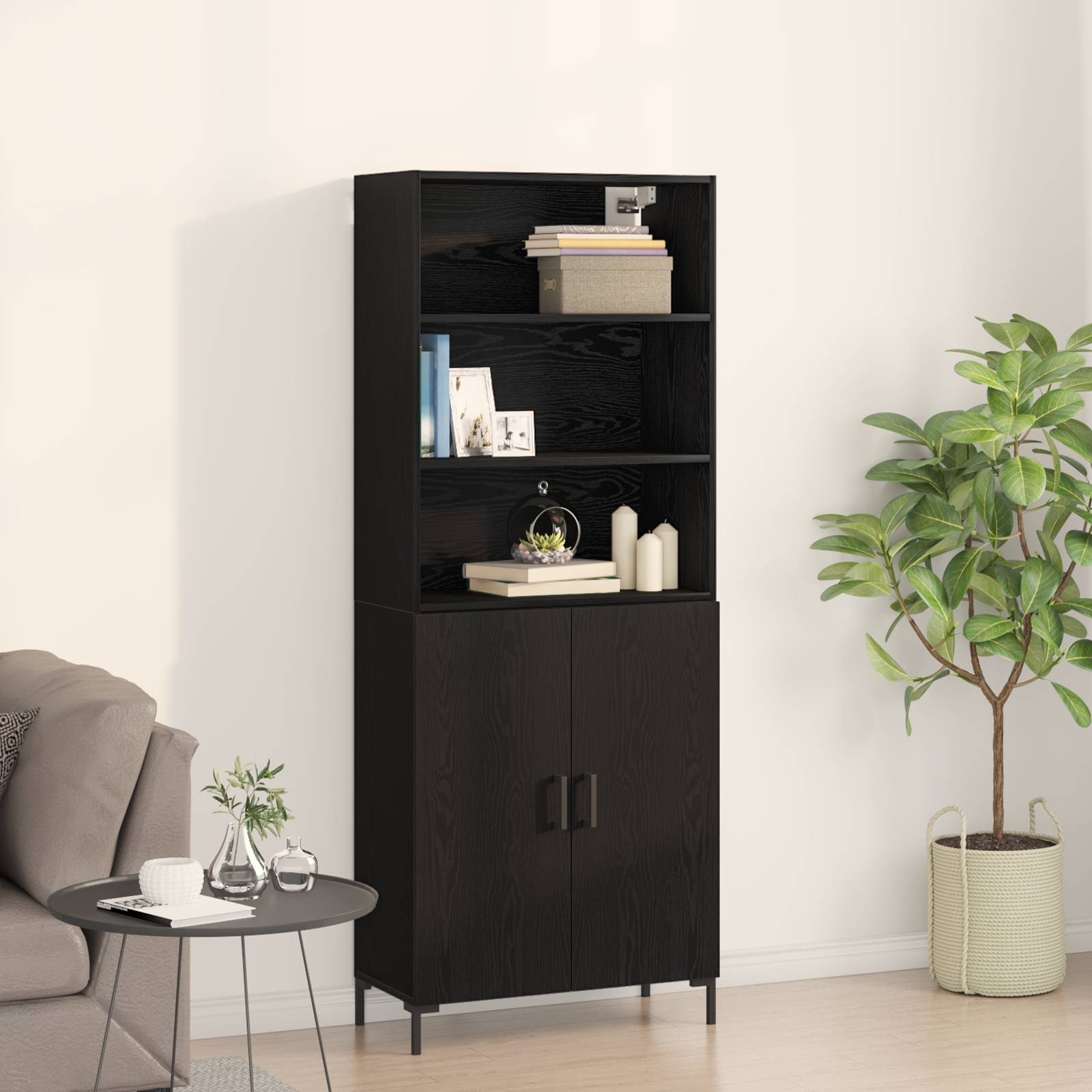 Highboard Schwarzes Eichenholz 69.5x34x180 cm Holzwerkstoff Highboard Schwarzes Eichenholz 69.5x34x180 cm Holzwerkstoff