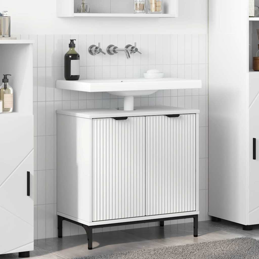 Badezimmer Waschbecken Schrank mit Tür Weiß 60,5 x 33,5 x 61 cm