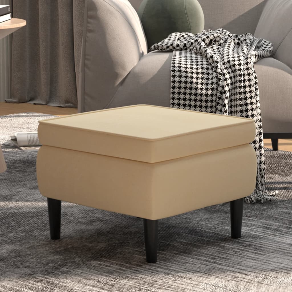 Hocker mit Holzbeinen Creme Samt Hocker mit Holzbeinen Creme Samt