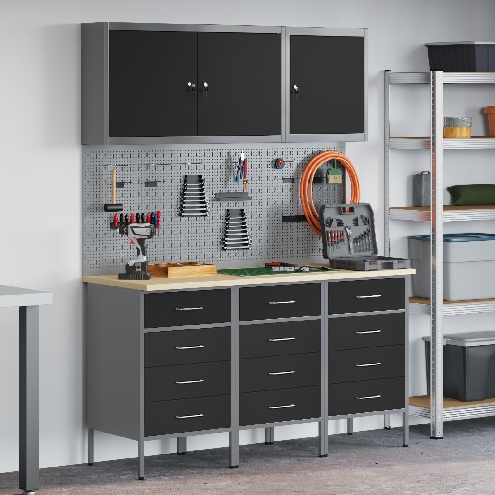 vidaXL 8-teiliges Werkbank-Set aus schwarzem Stahl vidaXL 8-teiliges Werkbank-Set aus schwarzem Stahl