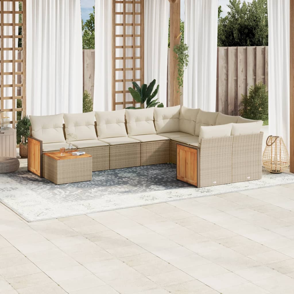 10-tlg. Garten-Sofagarnitur mit Kissen Beige Poly Rattan 10-tlg. Garten-Sofagarnitur mit Kissen Beige Poly Rattan