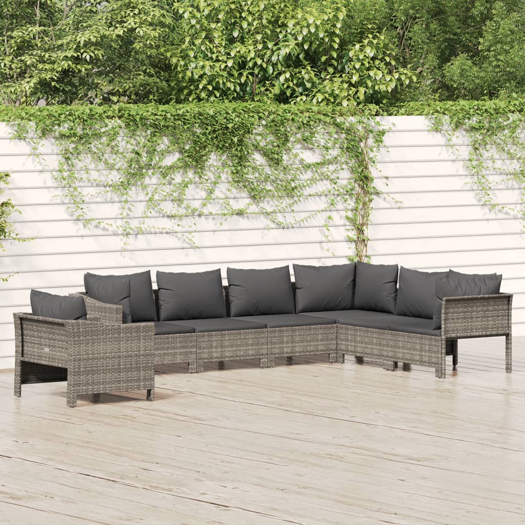7-tlg. Garten-Lounge-Set mit Kissen Grau Poly Rattan 7-tlg. Garten-Lounge-Set mit Kissen Grau Poly Rattan