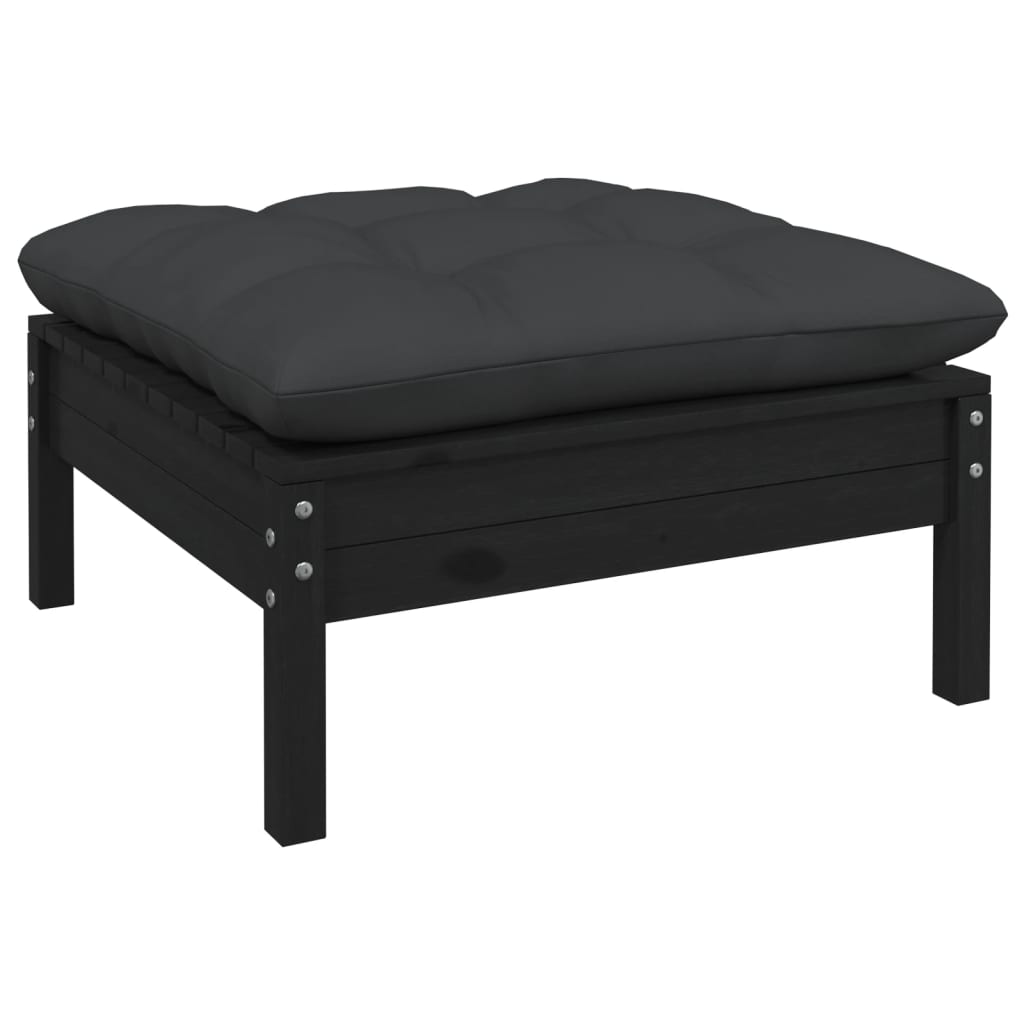 Gartenhocker mit Anthrazit Kissen Schwarz Massivholz Kiefer Gartenhocker mit Anthrazit Kissen Schwarz Massivholz Kiefer