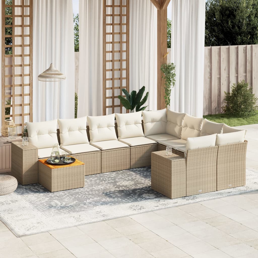 10-tlg. Garten-Sofagarnitur mit Kissen Beige Poly Rattan 10-tlg. Garten-Sofagarnitur mit Kissen Beige Poly Rattan