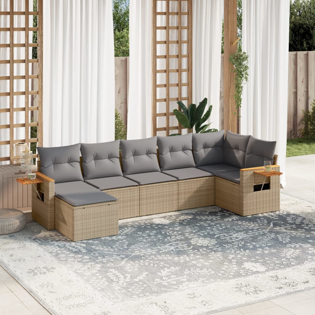 7-tlg. Garten-Sofagarnitur mit Kissen Beige Poly Rattan 7-tlg. Garten-Sofagarnitur mit Kissen Beige Poly Rattan