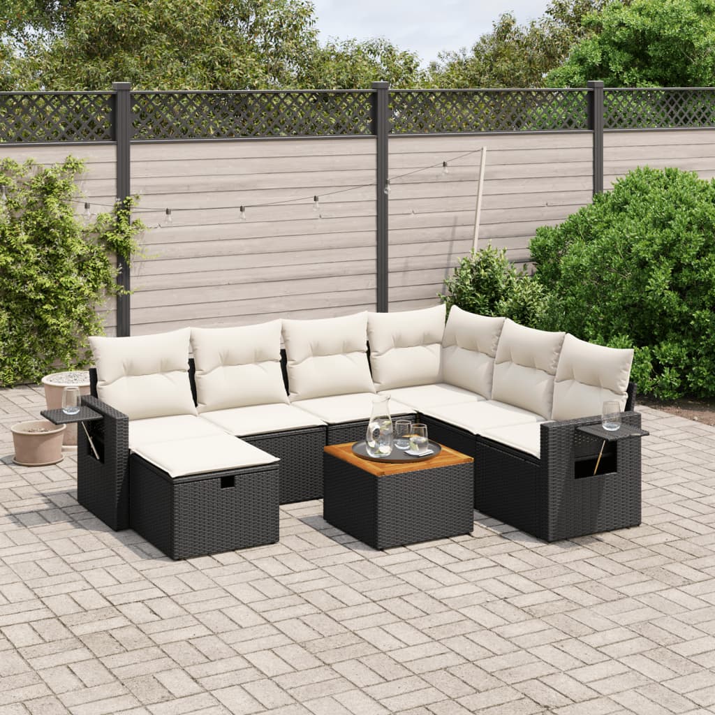 8-tlg. Garten-Sofagarnitur mit Kissen Schwarz Poly Rattan 8-tlg. Garten-Sofagarnitur mit Kissen Schwarz Poly Rattan