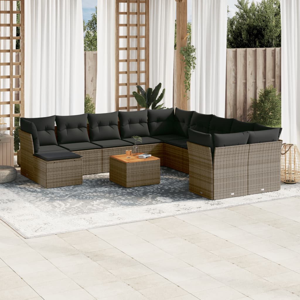 12-tlg. Garten-Sofagarnitur mit Kissen Grau Poly Rattan 12-tlg. Garten-Sofagarnitur mit Kissen Grau Poly Rattan