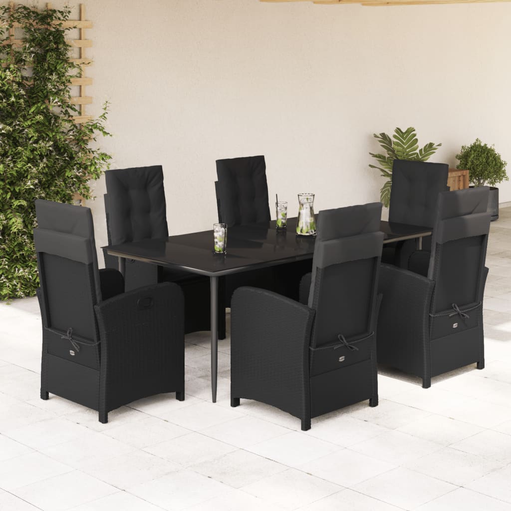 7-tlg. Garten-Essgruppe mit Kissen Schwarz Poly Rattan 7-tlg. Garten-Essgruppe mit Kissen Schwarz Poly Rattan