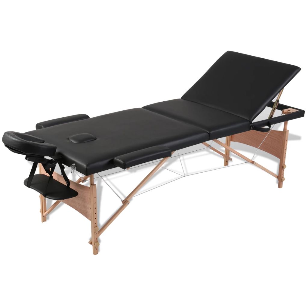 Massageliege Klappbar 3-Zonen mit Holzgestell Schwarz Massageliege Klappbar 3-Zonen mit Holzgestell Schwarz