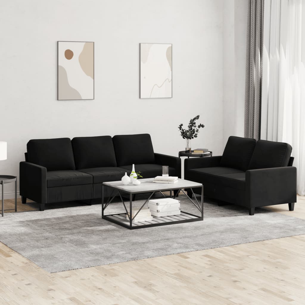2-tlg. Sofagarnitur mit Kissen Schwarz Samt 2-tlg. Sofagarnitur mit Kissen Schwarz Samt