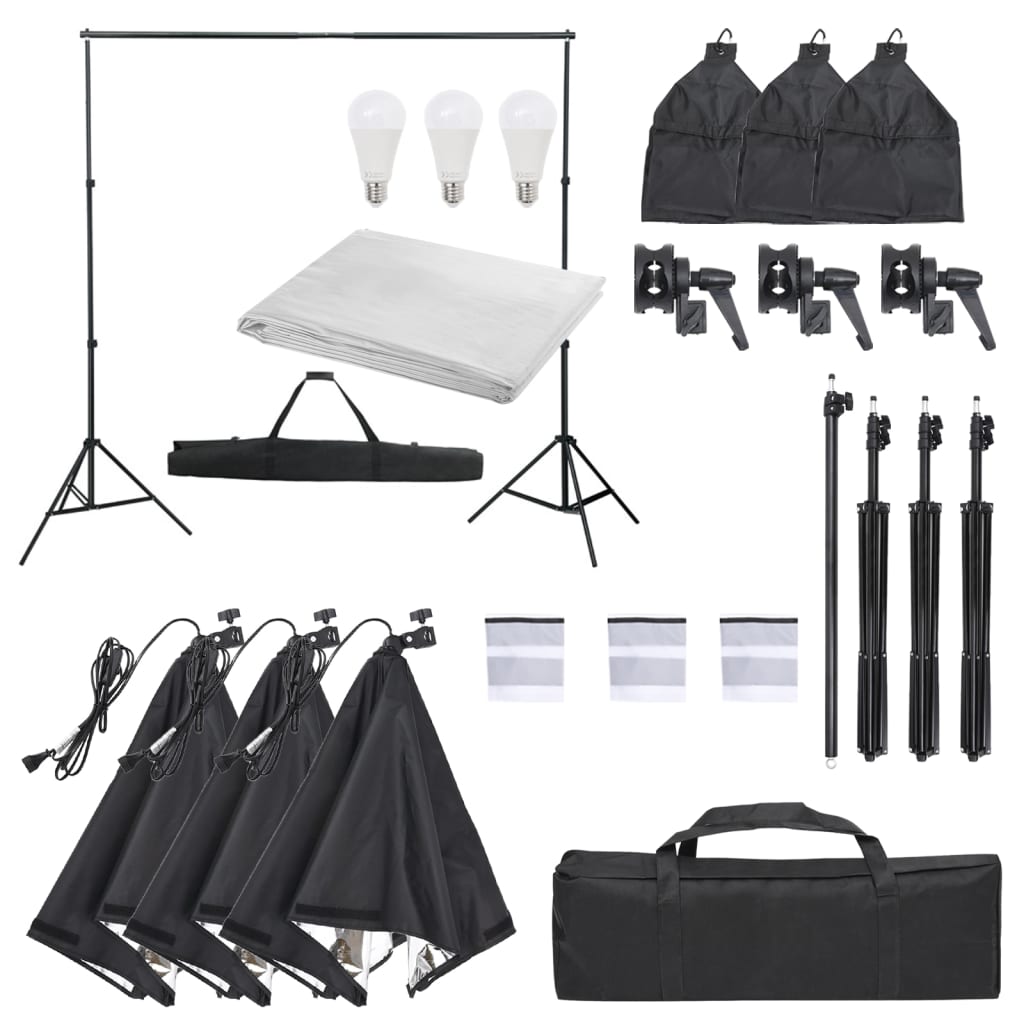 Fotostudio-Set mit Beleuchtung und Hintergrund Fotostudio-Set mit Beleuchtung und Hintergrund