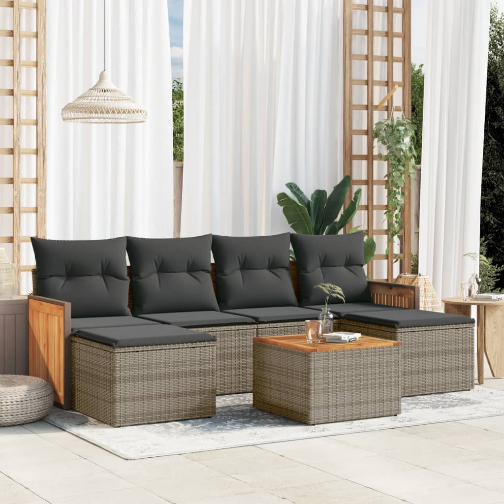 7-tlg. Garten-Sofagarnitur mit Kissen Grau Poly Rattan 7-tlg. Garten-Sofagarnitur mit Kissen Grau Poly Rattan
