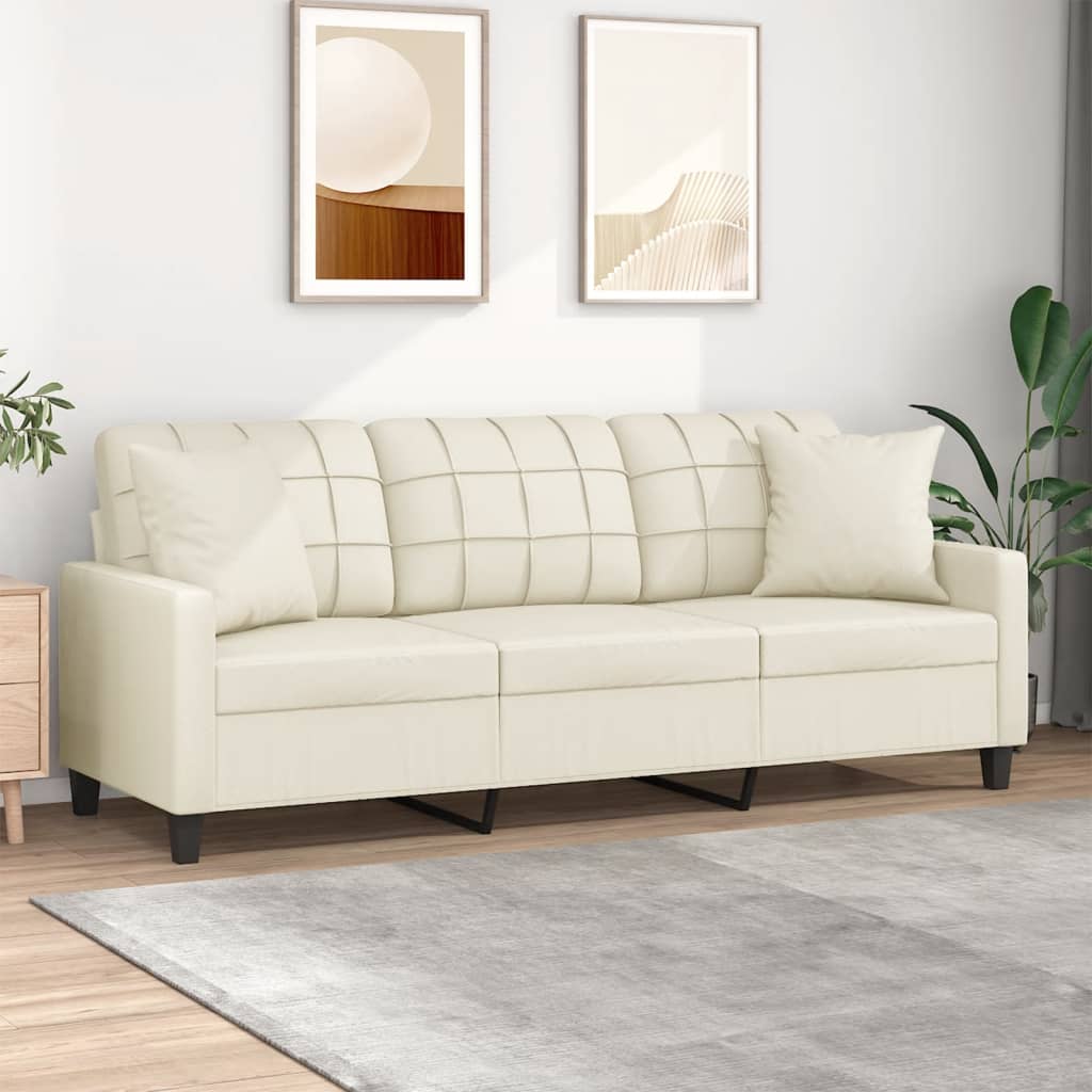 3-Sitzer-Sofa mit Zierkissen Creme 180 cm Kunstleder 3-Sitzer-Sofa mit Zierkissen Creme 180 cm Kunstleder