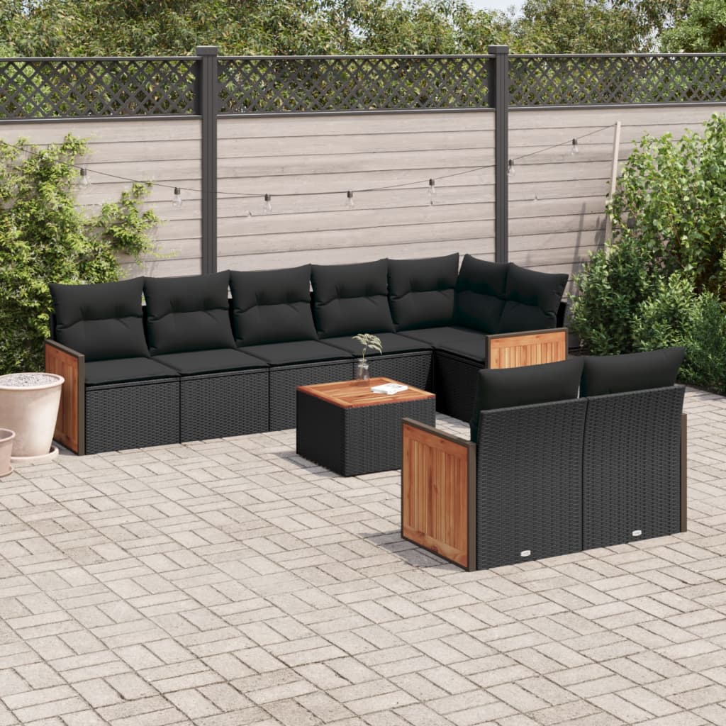 9-tlg. Garten-Sofagarnitur mit Kissen Schwarz Poly Rattan 9-tlg. Garten-Sofagarnitur mit Kissen Schwarz Poly Rattan