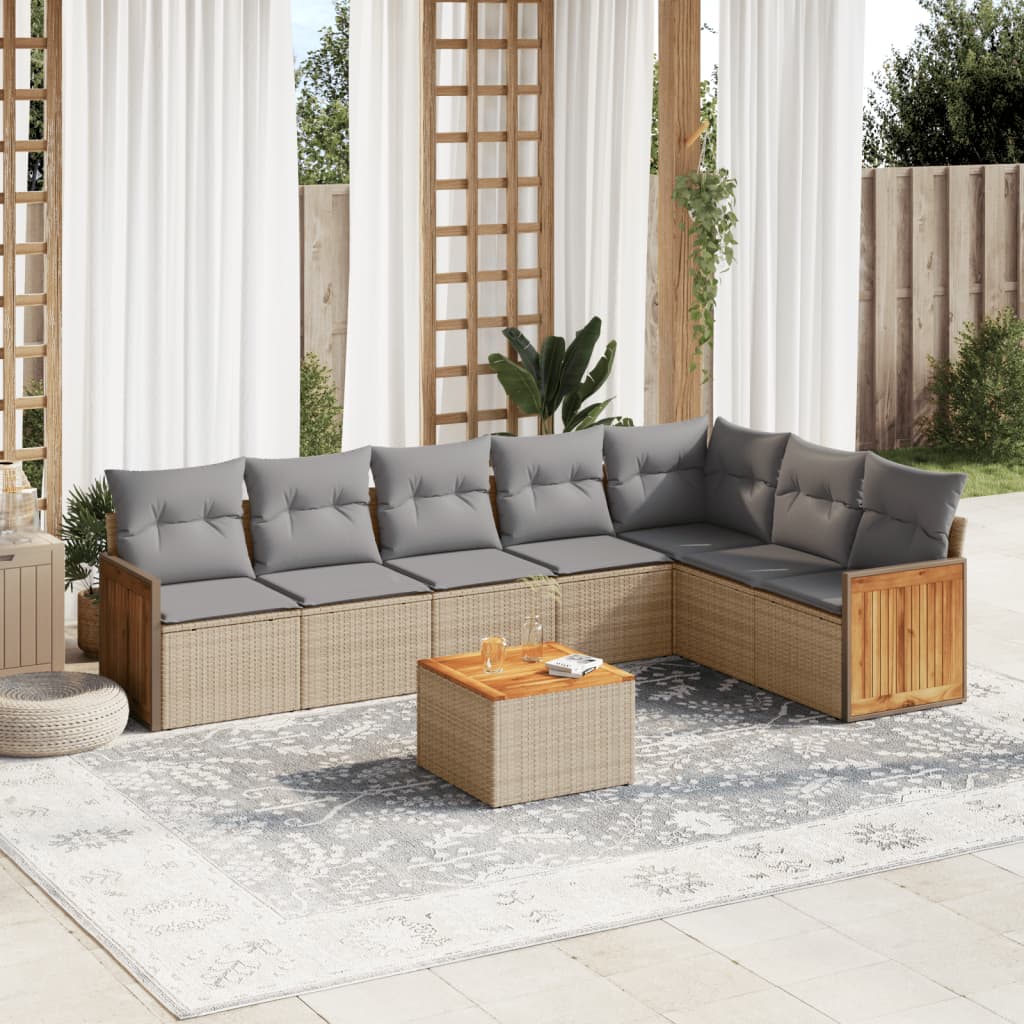 8-tlg. Garten-Sofagarnitur mit Kissen Beige Poly Rattan 8-tlg. Garten-Sofagarnitur mit Kissen Beige Poly Rattan