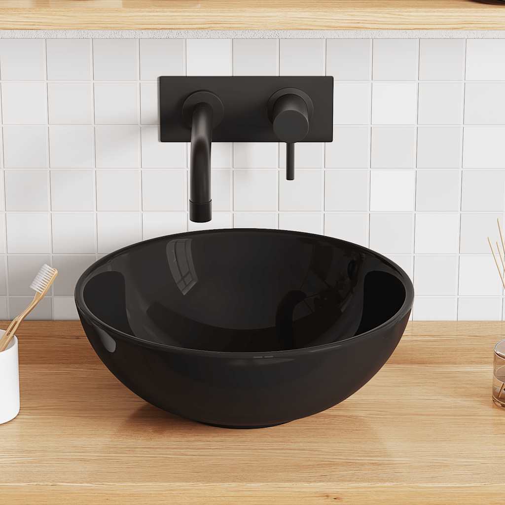 Waschbecken Schwarz Glänzend Ø28x10 cm Keramik Waschbecken Schwarz Glänzend Ø28x10 cm Keramik
