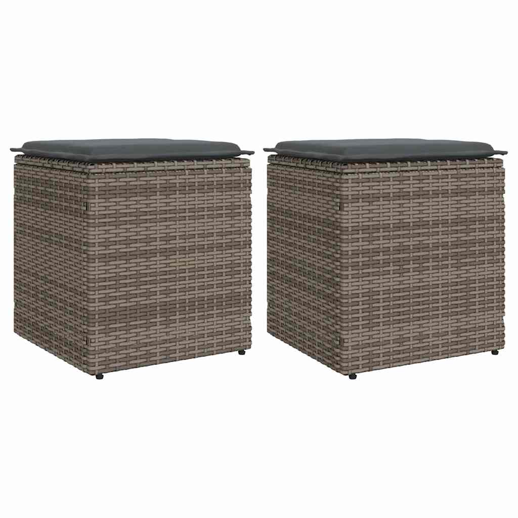 Gartenhocker mit Kissen 2 Stk. Grau 40x40x43 cm Poly Rattan Gartenhocker mit Kissen 2 Stk. Grau 40x40x43 cm Poly Rattan