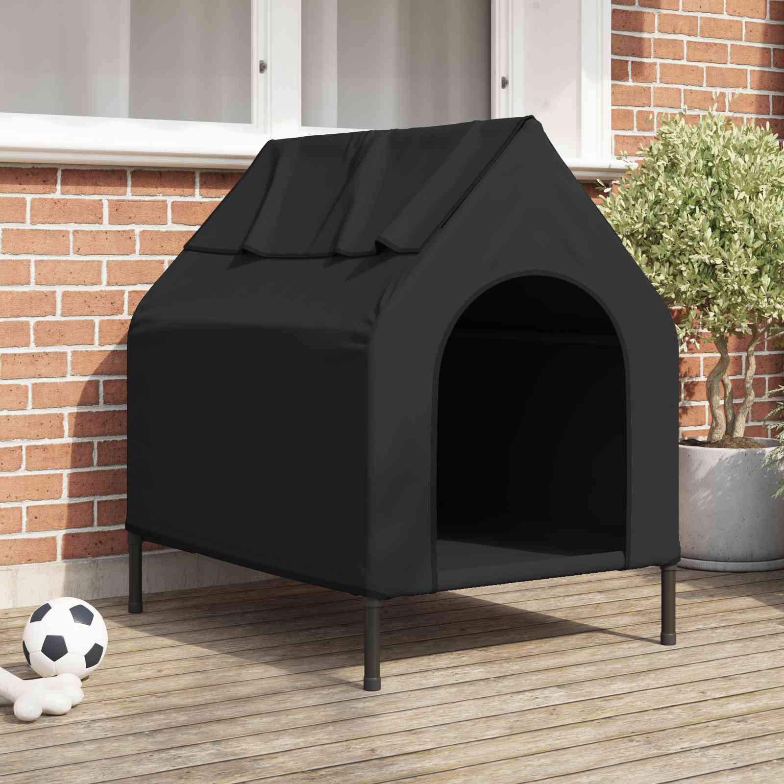 Hundehütte aus schwarzem Oxford-Gewebe und Stahl Hundehütte aus schwarzem Oxford-Gewebe und Stahl