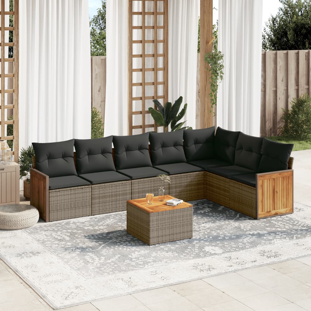 8-tlg. Garten-Sofagarnitur mit Kissen Grau Poly Rattan 8-tlg. Garten-Sofagarnitur mit Kissen Grau Poly Rattan