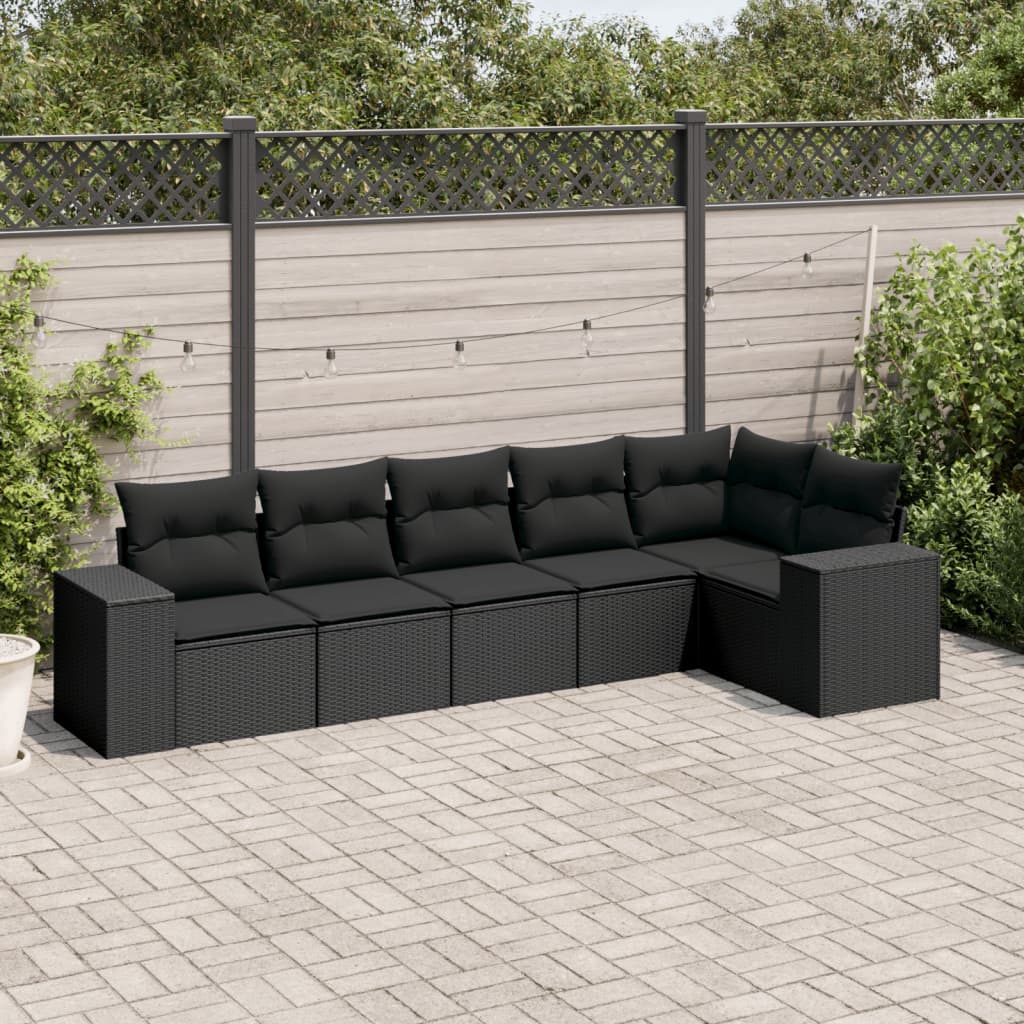 6-tlg. Garten-Sofagarnitur mit Kissen Schwarz Poly Rattan 6-tlg. Garten-Sofagarnitur mit Kissen Schwarz Poly Rattan