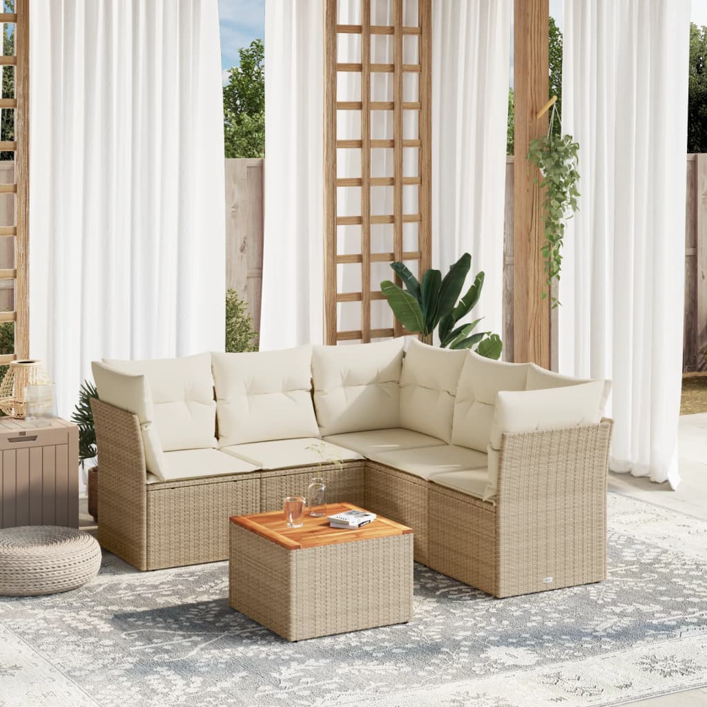 6-tlg. Garten-Sofagarnitur mit Kissen Beige Poly Rattan 6-tlg. Garten-Sofagarnitur mit Kissen Beige Poly Rattan